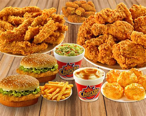Fresh-fried chicken sandwiches, meals, tenders, wraps and much more Browse Church's Texas Chicken menu and choose from the boldest range of crunchy chicken, flaky Honey-Butter biscuits and flavor poppin sides. . Churchs chicken